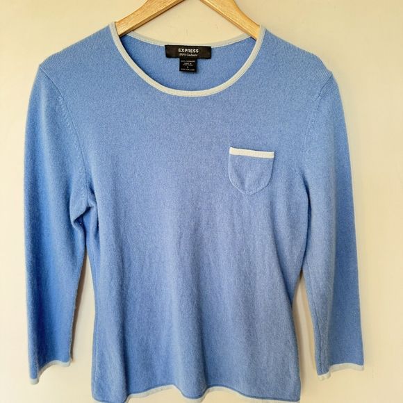 Express Sweaters - Express 100% Cashmere Womens Two Tone BLUE Pocket Sweater SIZE S